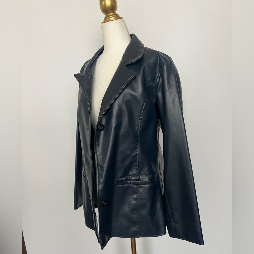 Women's Navy Blue Leather Jacket